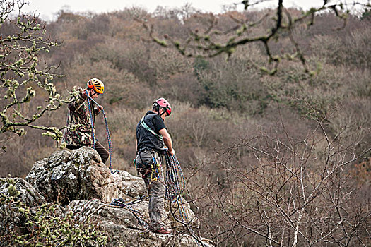 两个,男性,石头,攀登者,绳索