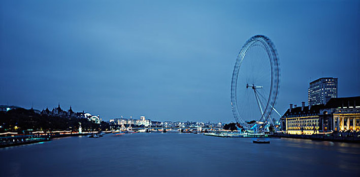 英国航空公司,伦敦眼,伦敦,河,风景,黃昏