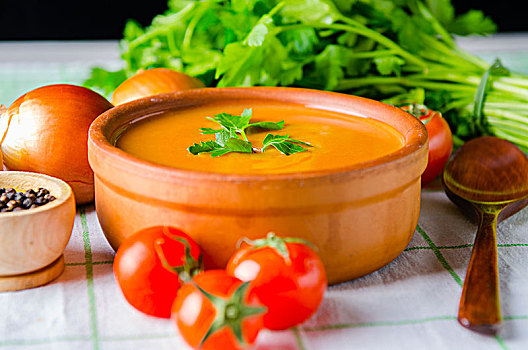 西红柿汤,准备好,传统,意大利,风格