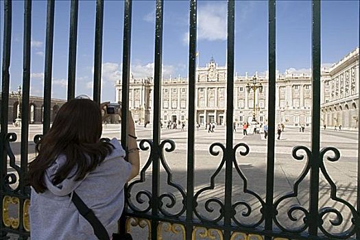 女人,照相,马德里皇宫,马德里,西班牙