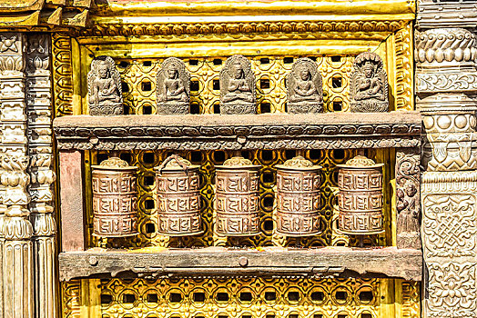 佛教,转经轮,猴庙,斯瓦扬布纳特佛塔,加德满都,尼泊尔,亚洲