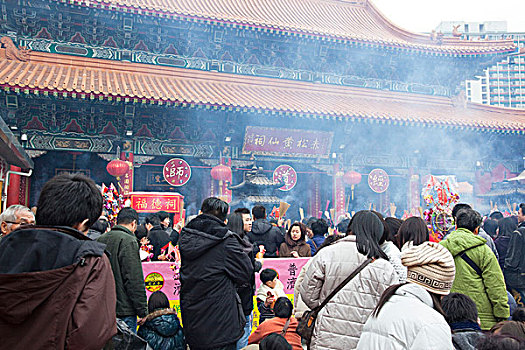 拥挤,春节,黃大仙祠,香港