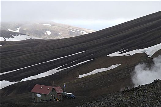 小屋,靠近,山,远足,冰岛