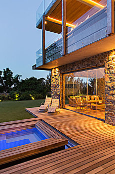 现代住宅,远眺,游泳池,木质露台