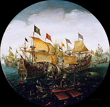 海战,荷兰,西班牙,船,艺术家
