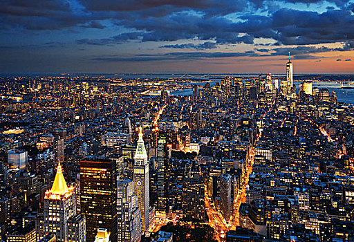 纽约,市区,天际线,风景,黄昏