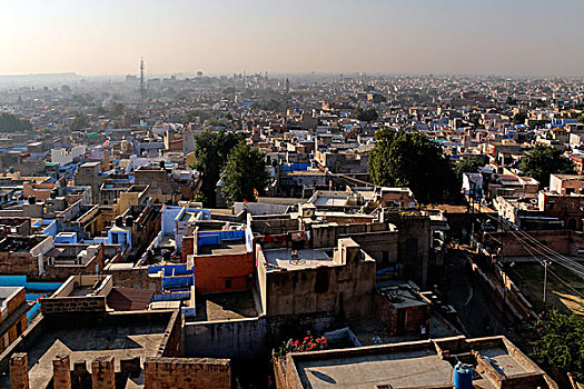 风景,蓝色,城市,拉贾斯坦邦,印度,亚洲