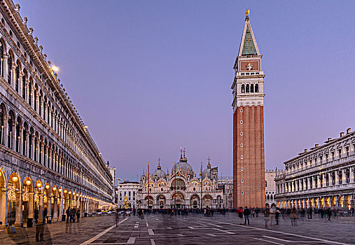 风景,广场,威尼斯,意大利,钟楼,右边