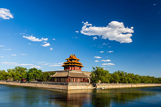 蓝天白云下的北京故宫角楼