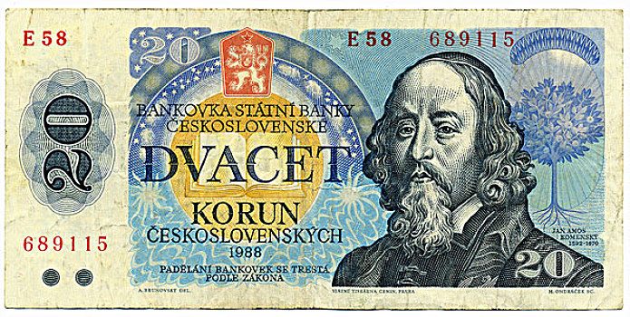 历史,货币,捷克,克朗,图像,哲学家,神学家,教师,捷克斯洛伐克