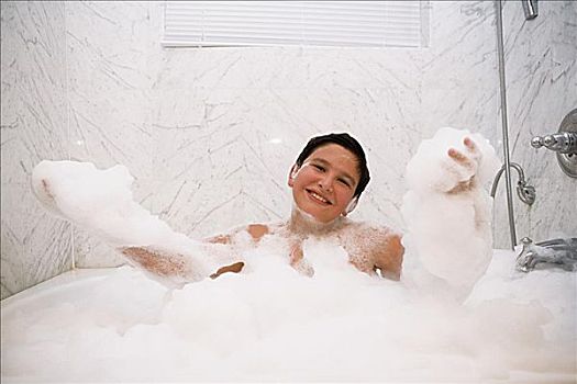 肖像,男孩,气泡,沐浴
