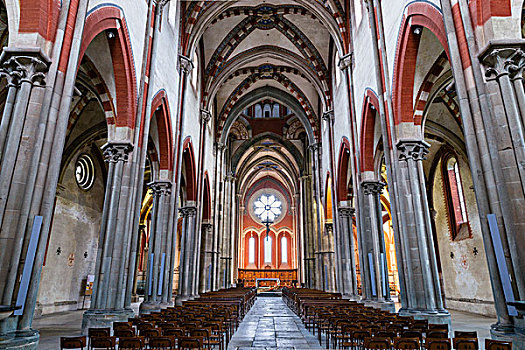 教堂中殿,穿过,合唱团,大教堂,哥特式建筑,韦尔切利,意大利,欧洲