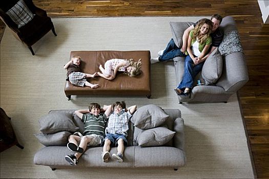 家庭,坐,沙发,客厅