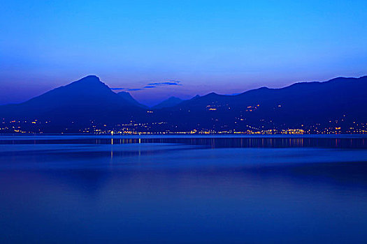 傍晚,湖,加尔达,意大利,欧洲