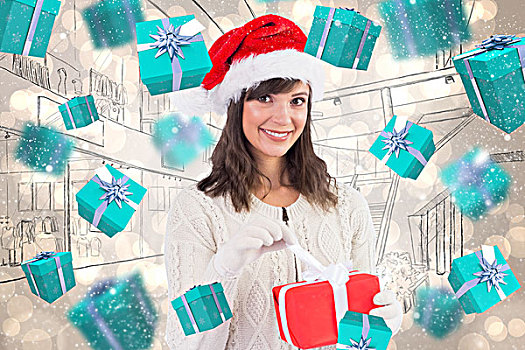 圣诞帽,打开,礼物