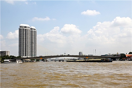 河边,风景,桥,上方,河,曼谷,泰国,亚洲