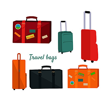 旅行,手提箱,包,矢量,设计,收藏,多样,把手,行李,彩色,轮子,不干胶,旅游,概念,广告,插画