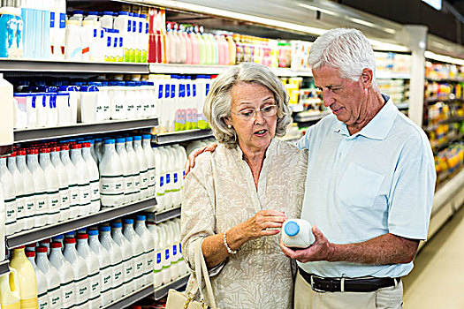 老年,夫妻,买,牛奶,超市
