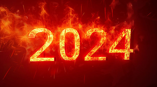 数字,2024,元旦,红色背景
