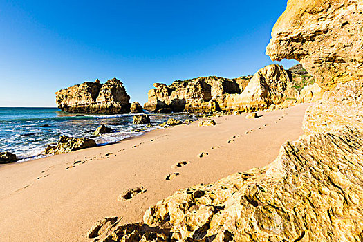 沙滩,脚印,阿尔布斐拉,阿尔加维,葡萄牙