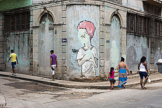 古巴,哈瓦那,地区,街景,街头艺术