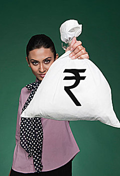 职业女性,展示,钱袋,印度,象征