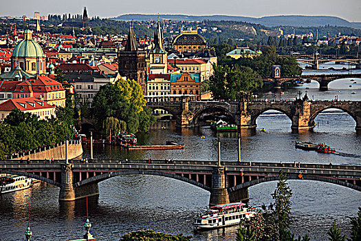 捷克共和国,布拉格,老城,天际线,伏尔塔瓦河,桥