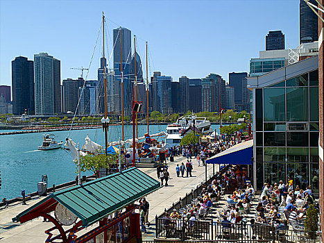 芝加哥,海军码头,餐馆,天际线