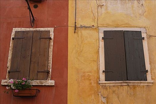 橙色,黄色,建筑正面,褐色,百叶窗,巴多利诺,加尔达湖,威尼托,意大利,欧洲