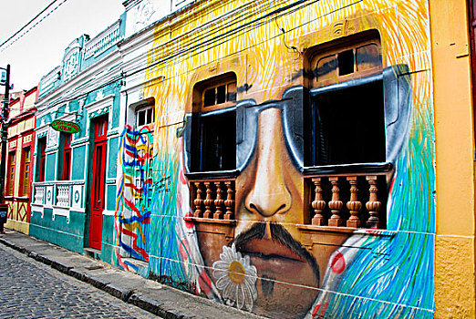 涂绘,房子,老,殖民城市,巴西,南美