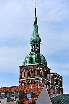 尖顶,砖,哥德式,文件,教堂,施特拉尔松,梅克伦堡前波莫瑞州,德国,欧洲
