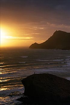 日落,海崖