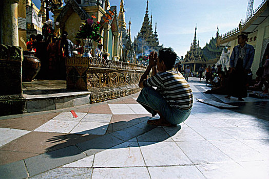 缅甸,仰光,信徒,祈祷,大金塔