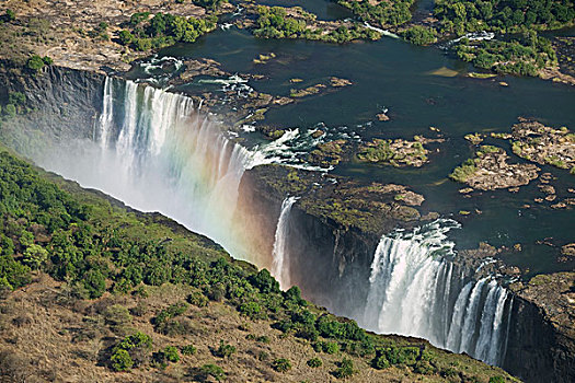 赞比亚,莫西奥图尼亚国家公园,航拍,赞比西河,流动,俯视,维多利亚瀑布,干燥,季节