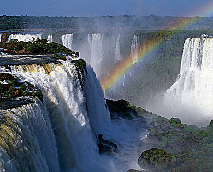 彩虹,上方,瀑布,喉咙,伊瓜苏瀑布,伊瓜苏,河,巴西
