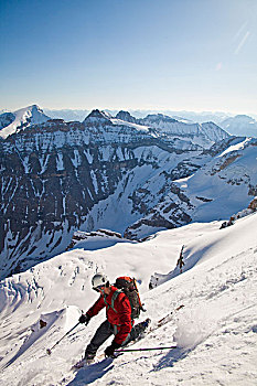 一个,男人,山,滑雪,库特尼国家公园,不列颠哥伦比亚省,加拿大