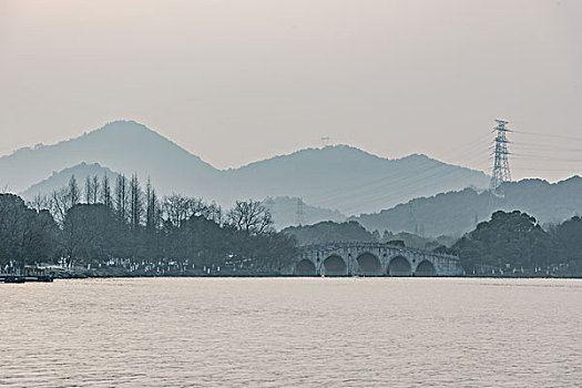 杭州湘湖山水景黄昏