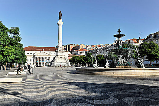 雕塑,国王,罗西奥,罗斯奥广场,国家戏院,里斯本,葡萄牙,欧洲