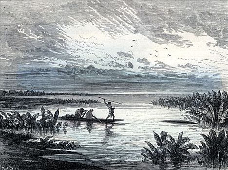 印第安人,捕鱼,秘鲁,19世纪