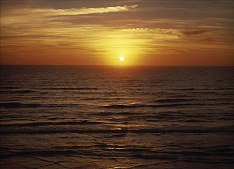 日落,上方,海洋,国家海岸,德克萨斯,美国