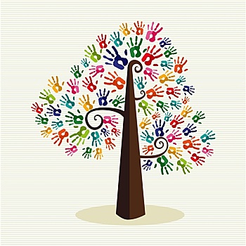 彩色,团结,手,树