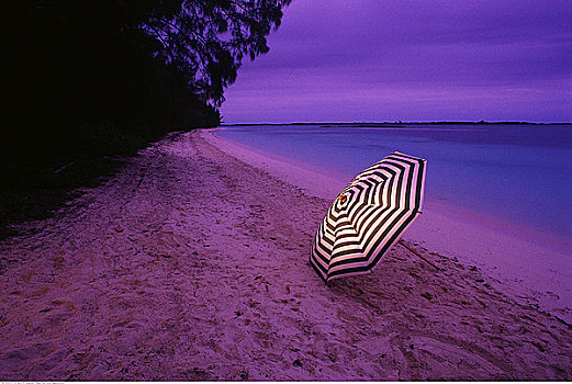 伞,海滩,黄昏