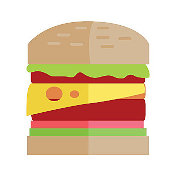 汉堡包,矢量,插画,设计,经典,三明治,肉,奶酪,西红柿,沙拉,酱,快餐,概念,咖啡,快餐吧,街道,餐馆,广告,菜单,隔绝,白色背景,迅速