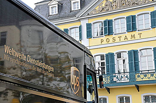 運貨卡車,包裹,服務,正面,郵局,北萊茵-威斯特伐利亞,德國,歐洲