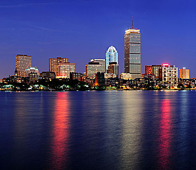 波士顿,城市天际线,黄昏
