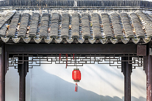 古建廊亭红灯笼园林式建筑景观,南京市甘熙宅邸