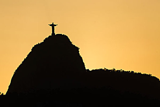 日落,上方,科尔科瓦多,耶稣,救世主,雕塑,里约热内卢,巴西,南美