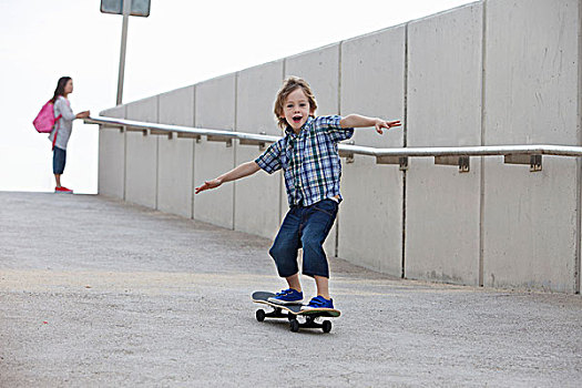 男孩,骑,滑板,坡道
