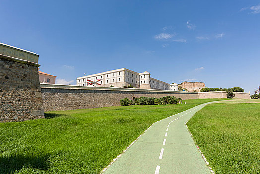 自行车道,旁侧,老城墙,西班牙,城市,卡塔赫纳