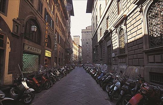 街道,摩托车,停放,佛罗伦萨,托斯卡纳,意大利,欧洲